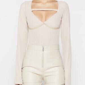 Maniere de voir Long sleeve ribbed bodysuit L/14 padded corset stretch unique